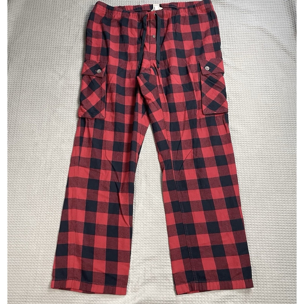 Duluth Trading Flannel Pajama Lounge Pants Large x 32 Men's Red Plaid Cargo